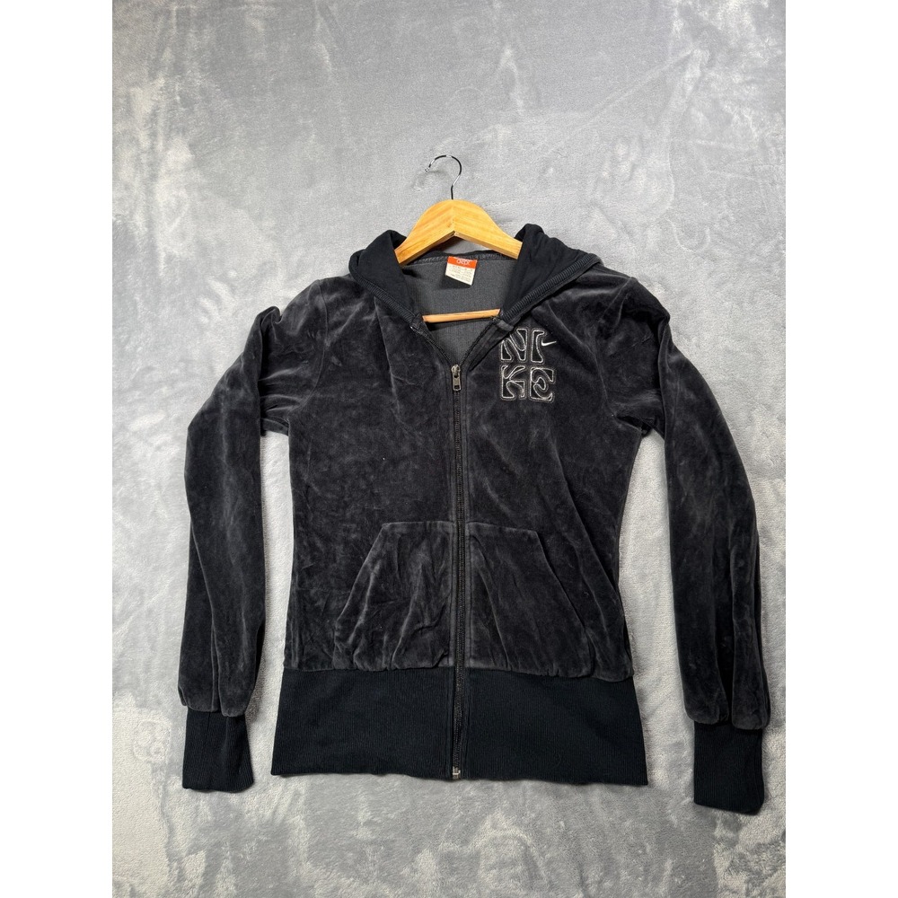 Nike The Athletic Dept Girls M (8-10) Black Cotton Velour Ribbed Trim Full Zip